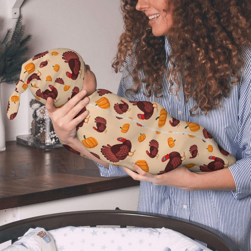 Figtihw Turkey Pumpkin Swaddle Blankets Newborn Receiving Blanket Baby Swaddle Wrap Soft Sleeping Sack for Baby Girls Boys - Image 4